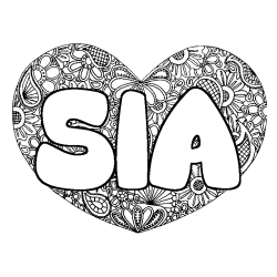Coloring page first name SIA - Heart mandala background