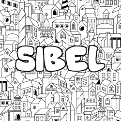 Coloring page first name SIBEL - City background