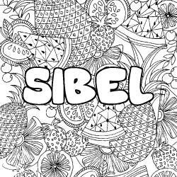 Coloring page first name SIBEL - Fruits mandala background