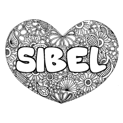 Coloring page first name SIBEL - Heart mandala background