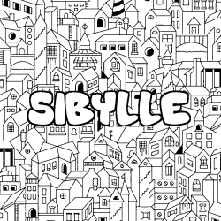 Coloring page first name SIBYLLE - City background