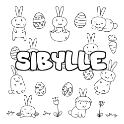 Coloring page first name SIBYLLE - Easter background
