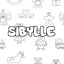 Coloring page first name SIBYLLE - Toys background