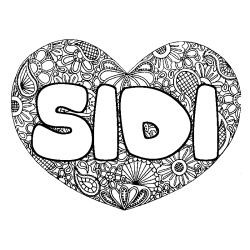 Coloring page first name SIDI - Heart mandala background