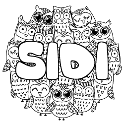 Coloring page first name SIDI - Owls background