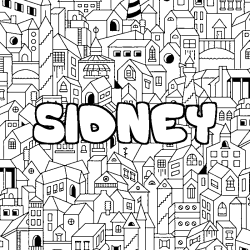Coloring page first name SIDNEY - City background