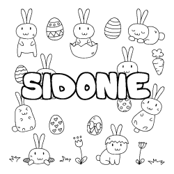 Coloring page first name SIDONIE - Easter background