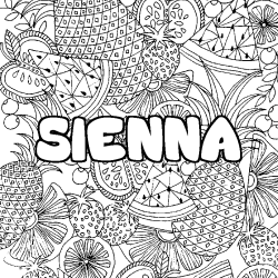 Coloring page first name SIENNA - Fruits mandala background