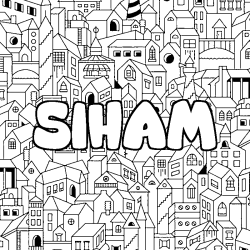 Coloring page first name SIHAM - City background