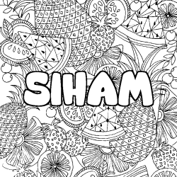 Coloring page first name SIHAM - Fruits mandala background