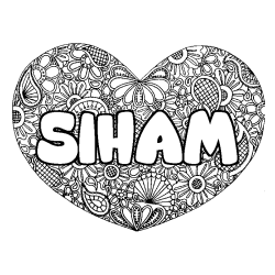 Coloring page first name SIHAM - Heart mandala background