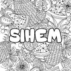 Coloring page first name SIHEM - Fruits mandala background