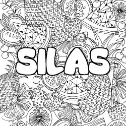 Coloring page first name SILAS - Fruits mandala background