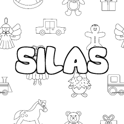 Coloring page first name SILAS - Toys background