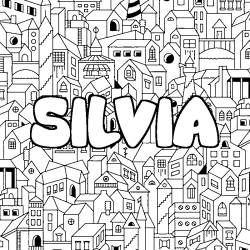 Coloring page first name SILVIA - City background