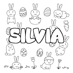 Coloring page first name SILVIA - Easter background