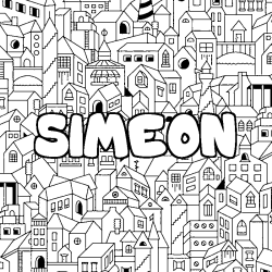 Coloring page first name SIMEON - City background
