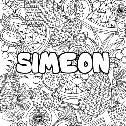 Coloring page first name SIMEON - Fruits mandala background