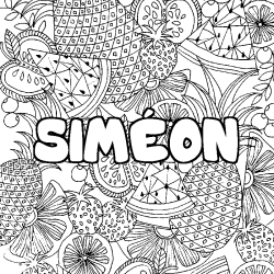 Coloring page first name SIMÉON - Fruits mandala background