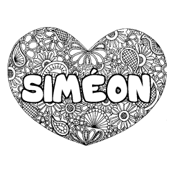 Coloring page first name SIMÉON - Heart mandala background