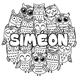 Coloring page first name SIMÉON - Owls background