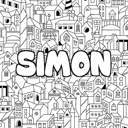 Coloring page first name SIMON - City background