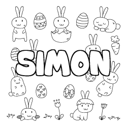 Coloring page first name SIMON - Easter background