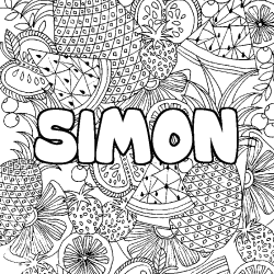Coloring page first name SIMON - Fruits mandala background