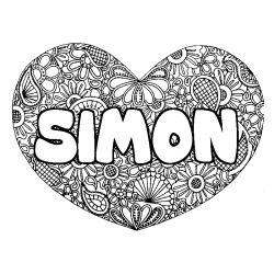 Coloring page first name SIMON - Heart mandala background