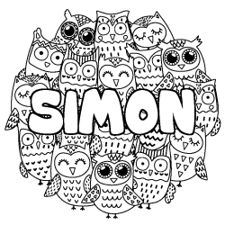 Coloring page first name SIMON - Owls background