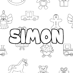 Coloring page first name SIMON - Toys background