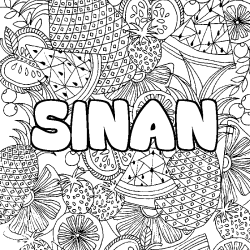 Coloring page first name SINAN - Fruits mandala background