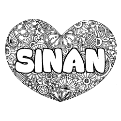 Coloring page first name SINAN - Heart mandala background