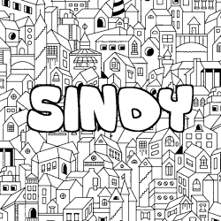 Coloring page first name SINDY - City background