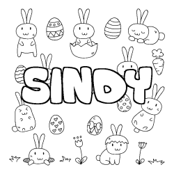 Coloring page first name SINDY - Easter background