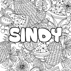 Coloring page first name SINDY - Fruits mandala background