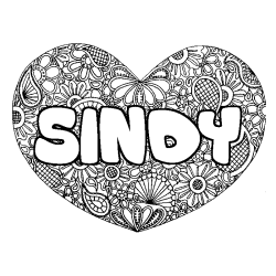 Coloring page first name SINDY - Heart mandala background