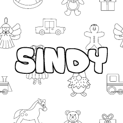 Coloring page first name SINDY - Toys background
