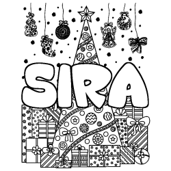 Coloring page first name SIRA - Christmas tree and presents background