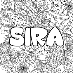 Coloring page first name SIRA - Fruits mandala background