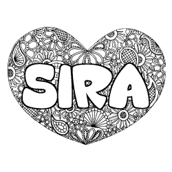Coloring page first name SIRA - Heart mandala background