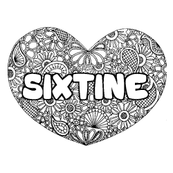 Coloring page first name SIXTINE - Heart mandala background