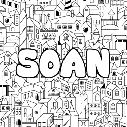 Coloring page first name SOAN - City background