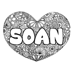 Coloring page first name SOAN - Heart mandala background