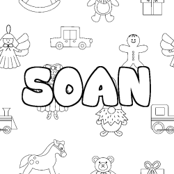 Coloring page first name SOAN - Toys background