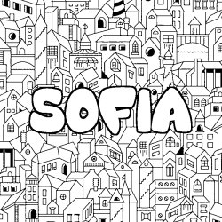 Coloring page first name SOFIA - City background