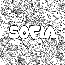 Coloring page first name SOFIA - Fruits mandala background