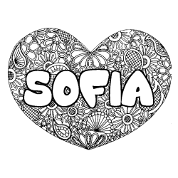 Coloring page first name SOFIA - Heart mandala background