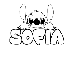 Coloring page first name SOFIA - Stitch background