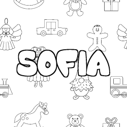 Coloring page first name SOFIA - Toys background